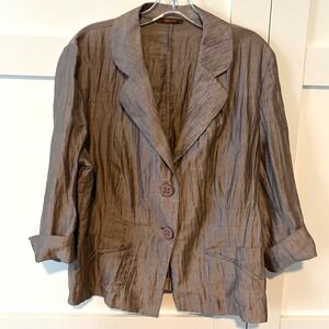 Made in Italy Women's Tan Crinkle Linen Blend Jacket in Size M